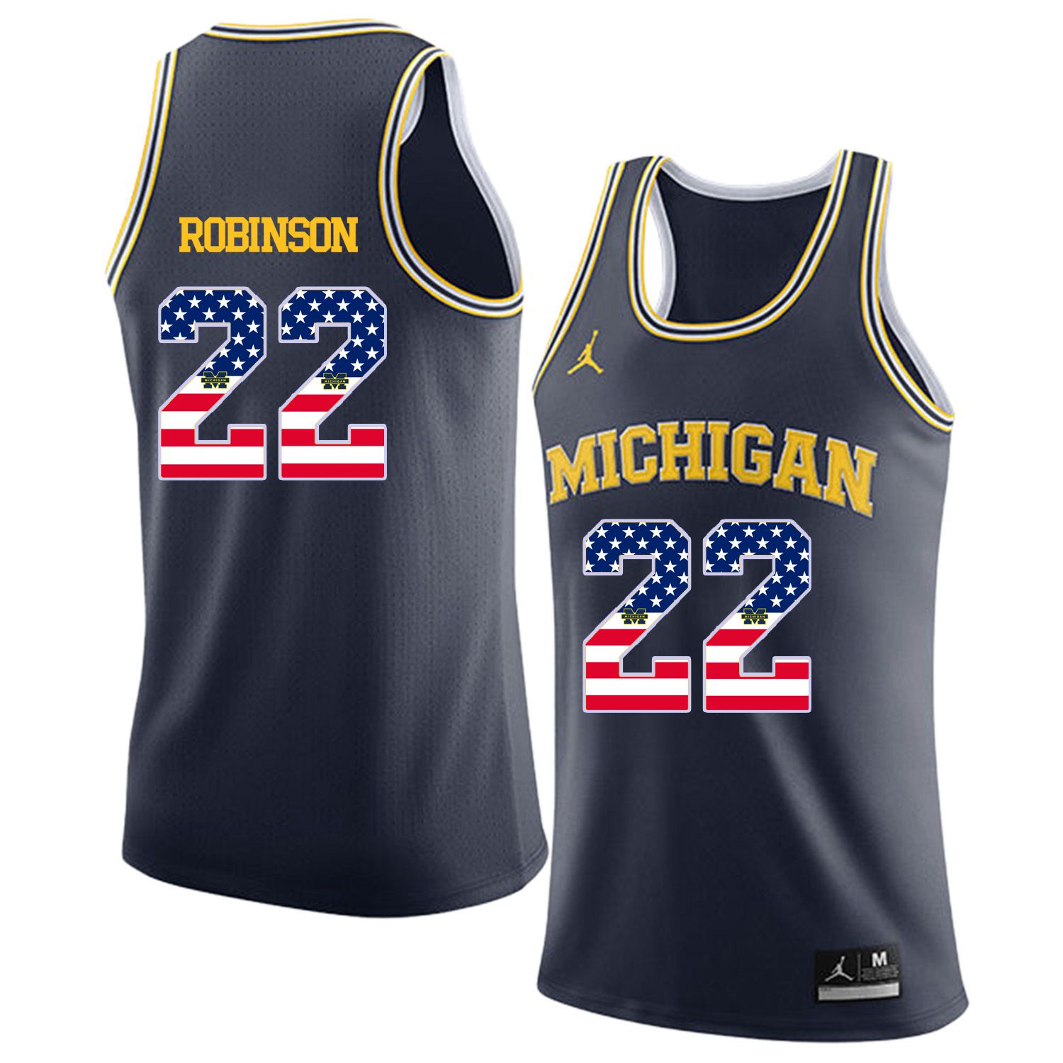 Men Jordan University of Michigan Basketball Navy #22 Robinson Flag Customized NCAA Jerseys